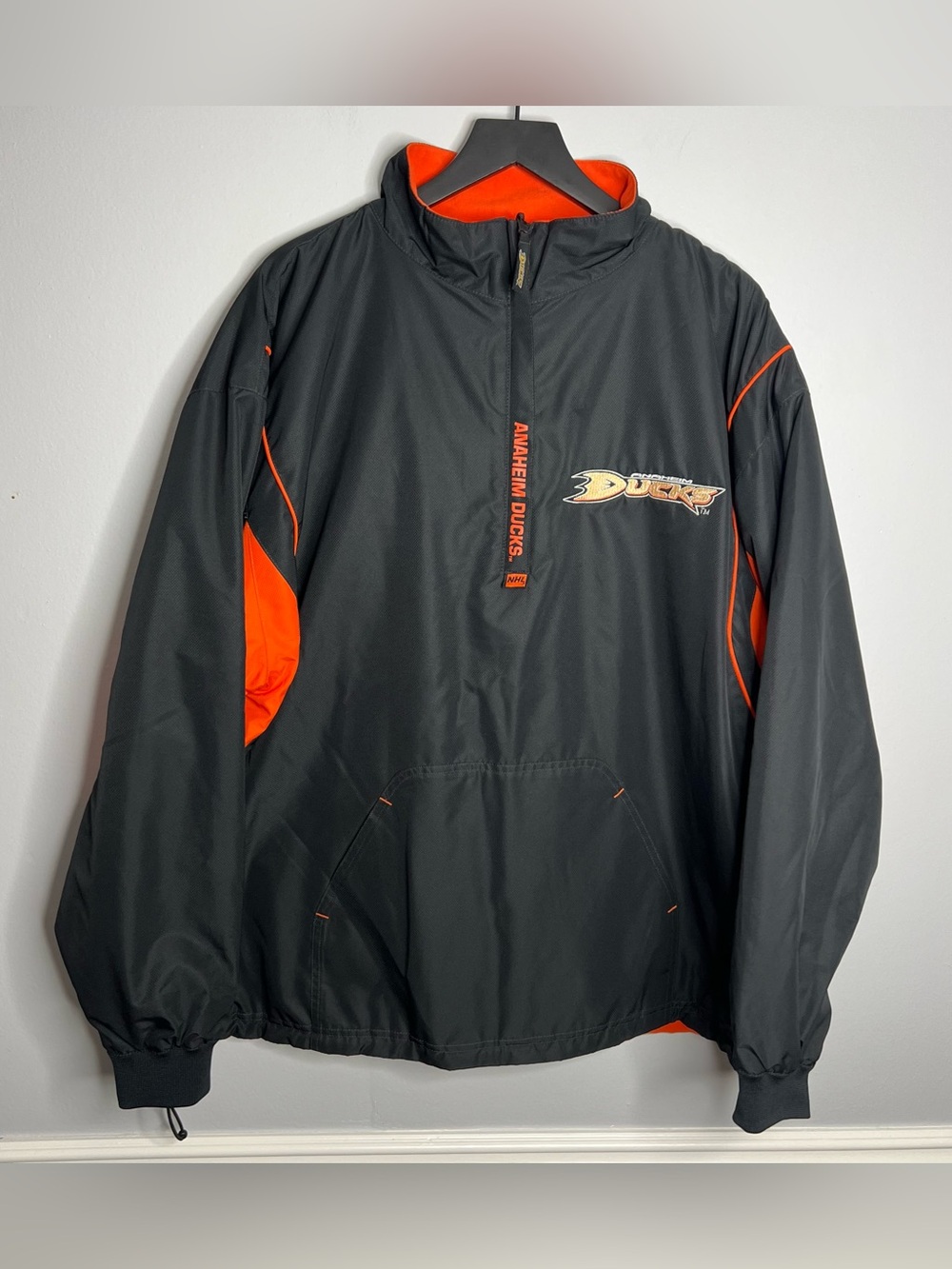 Anaheim Ducks Reversible Windbreaker Jacket Mens XL Black Orange Lee Vintage